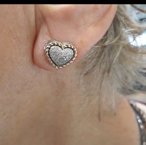 FINAL DROP 14k & S.S. Diamond Heart Earrings